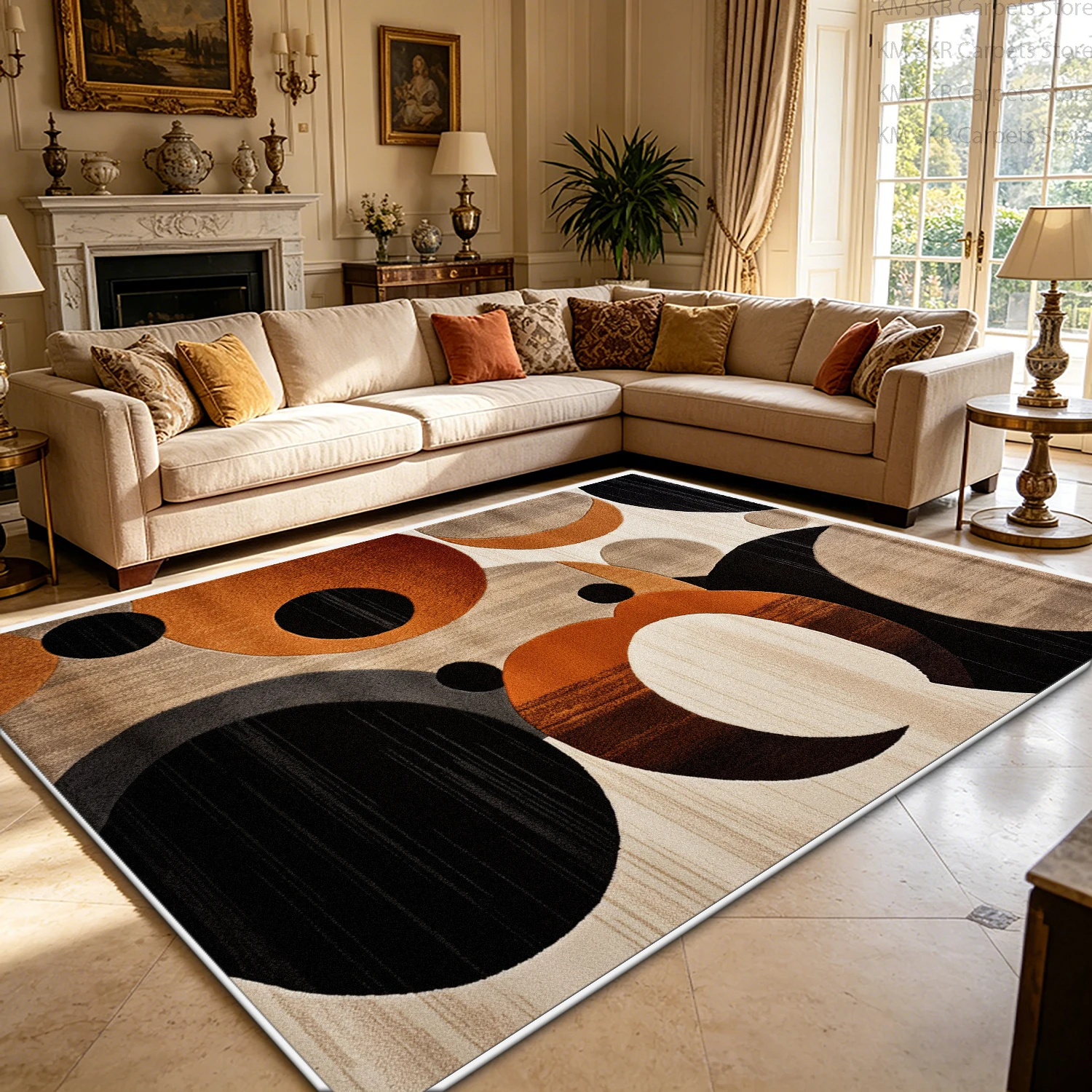 Modern Geometric Warm Color Living Room Sofa Carpet Decoration Non-slip Washable Bedroom Large Rug Soft Fluffy Office Floor Mats