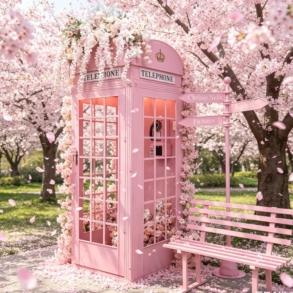 &c Pink Wedding London Telephone Booth with Artificial Flowers Antique Photo Booth for Wedding Decoration