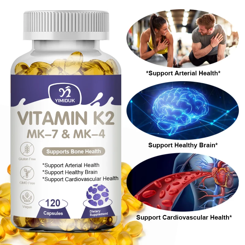 Vitamin K2 Capsules With MK-4 & MK-7 Cardiovascular & Dental & Skeletal & Calcium Metabolism Health Support Vitamin K Supplement