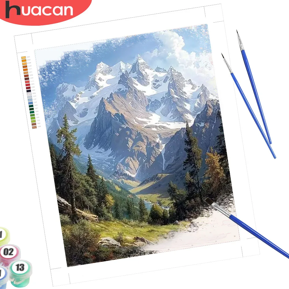 HUACAN Malen nach Zahlen für Erwachsene, Berglandschaft, Malen auf Leinwand, Baumkunst, handgemalte Sets, Kinderzimmerdekoration Image