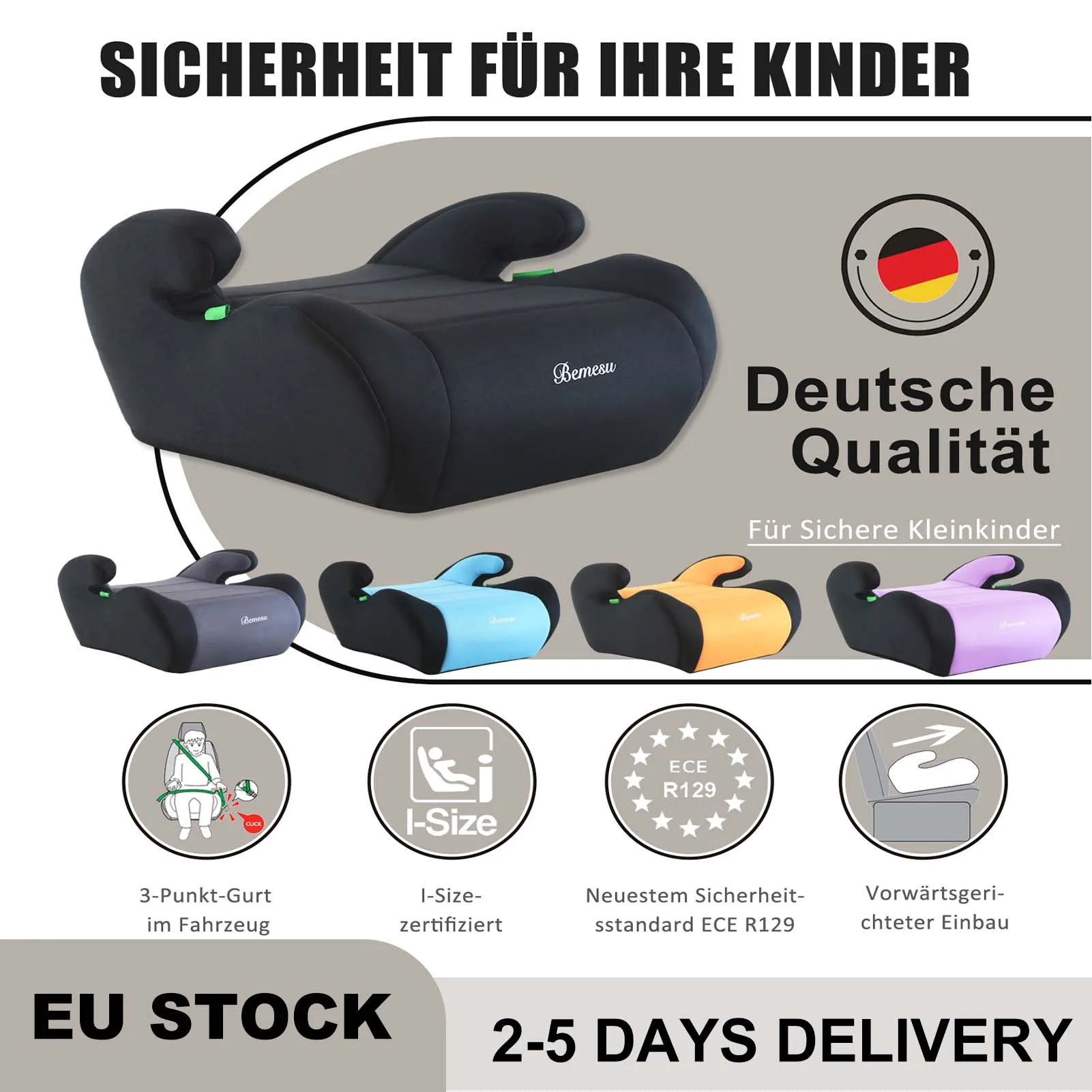 Kinderautositz Booster Sitzerhöhung, nach i-Size UN ECE R129/03, 3-Punkt-Gurt, tragbarer Kindersitz für Kinder 6–10 Jahre(125–150 cm) Image