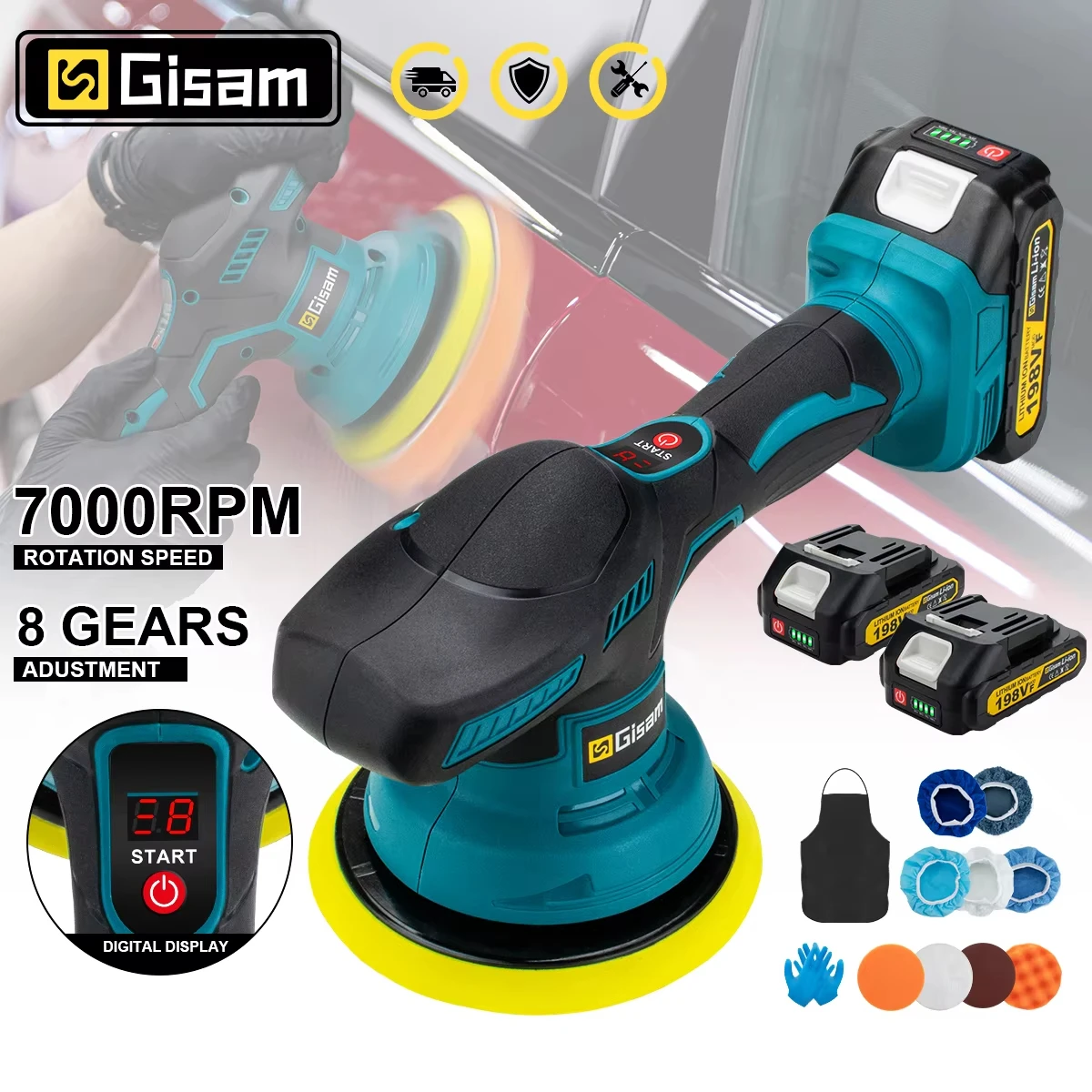 G perfil Akku-Autopolierer, 8 Gänge, verstellbar, automatisch, elektrisch, Wachsen, Schleifen, Versiegelung, Glasur, Elektrowerkzeug, passend für Makita 18 V Akku-Stift Image