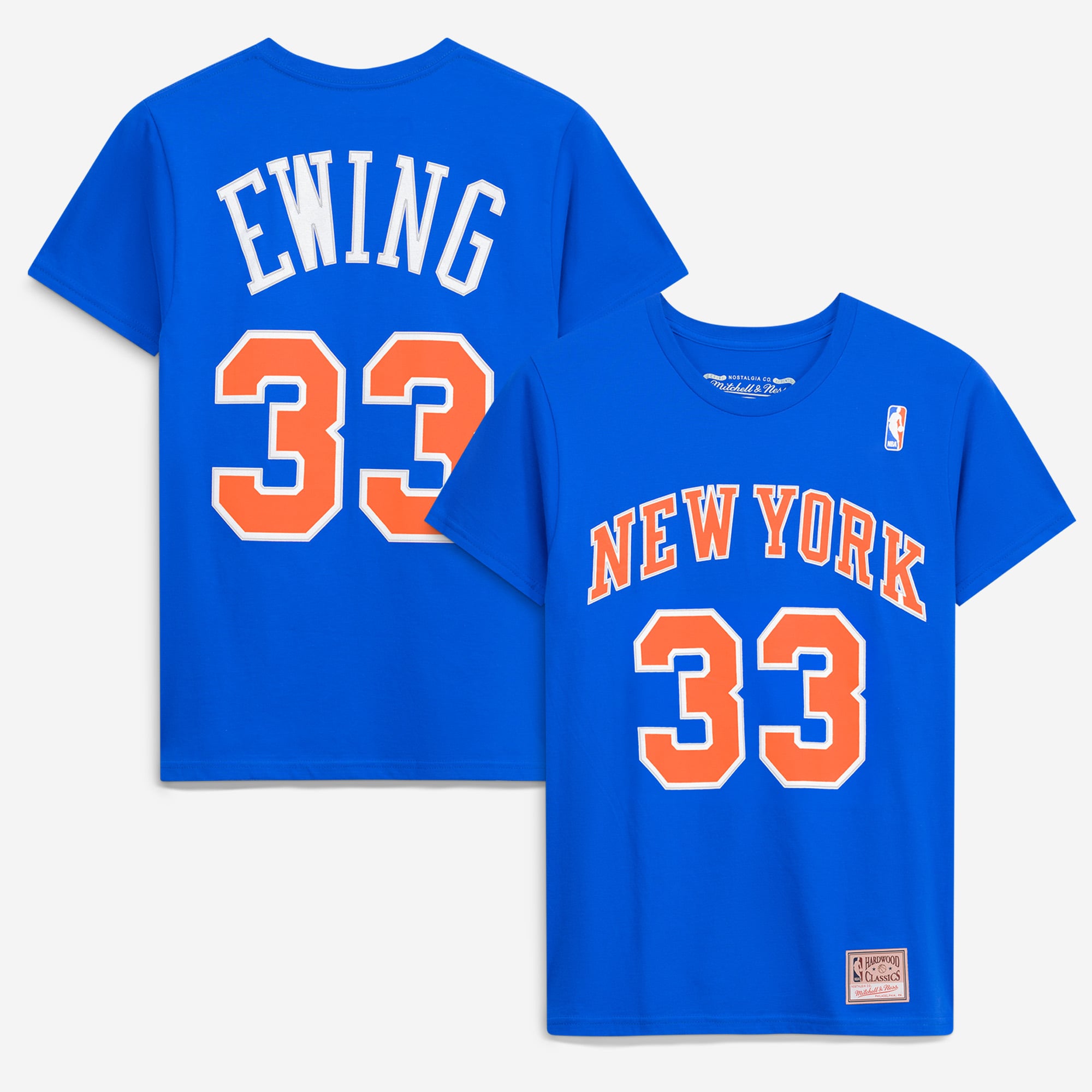 Mitchell & Ness Patrick Ewing Herren-T-Shirt in Blau, New York Knicks, Hardwood Classics, gestickter Name und Nummer - NBA Store DE