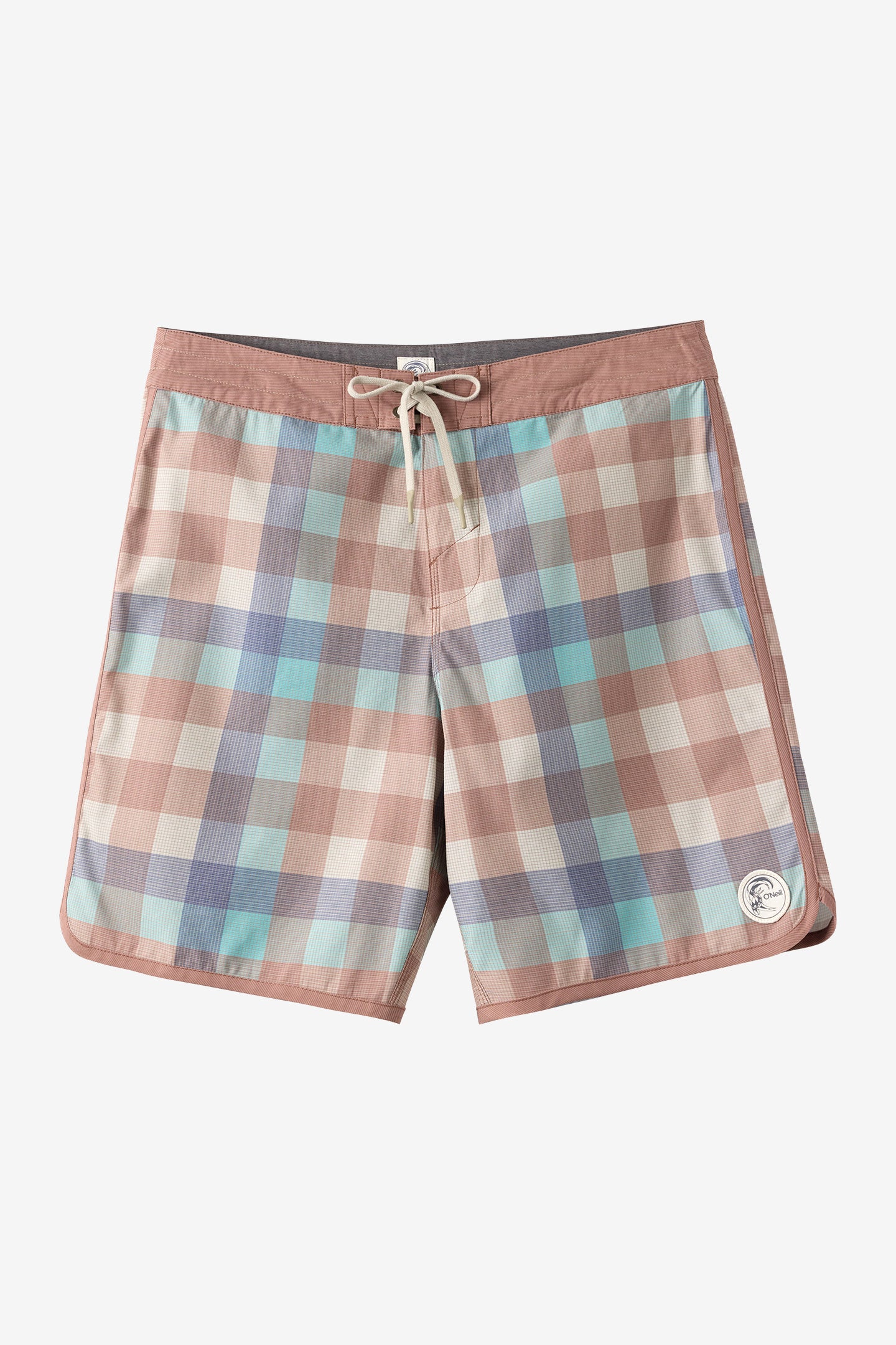 O'Neill Men's O'riginals Print Scallop 18"" Board Shorts in Lt Khaki, Size 32, Elastane/Polyester