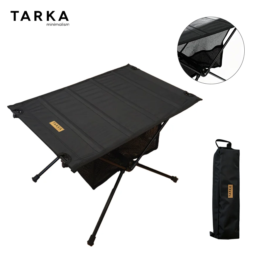 TARKA Camping-Klapptisch aus 600D Oxford-Gewebe, aufrollbar, leichter Stofftisch aus Aluminiumlegierung mit Netztasche für Picknick im Freien