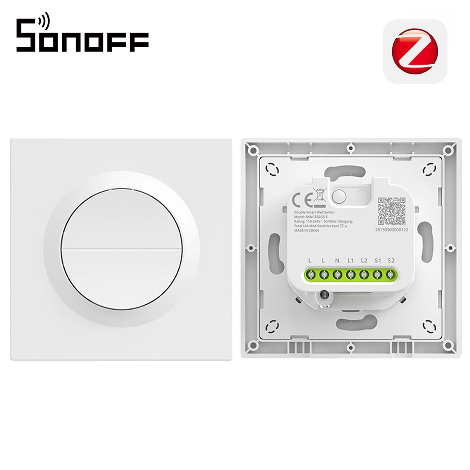 SONOFF Orb-ZBW2 Zigbee Intelligenter Wandschalter mit 2 Tasten MINI-ZB2GS-E, 2 Kanäle, Gesamtlast 16A, Zigbee-Router und Signalverstärker, Relais-Ablösemodus Image