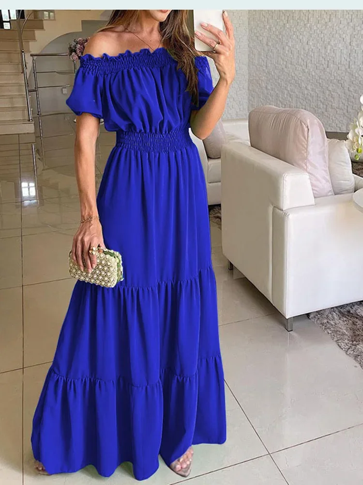 Frauen Kleid Sommer Mode Grün Boho Sexy Slash Neck Maxi Kleid Elegante Casual Urlaub Strand Party Kleider Für Frau Robe Femme