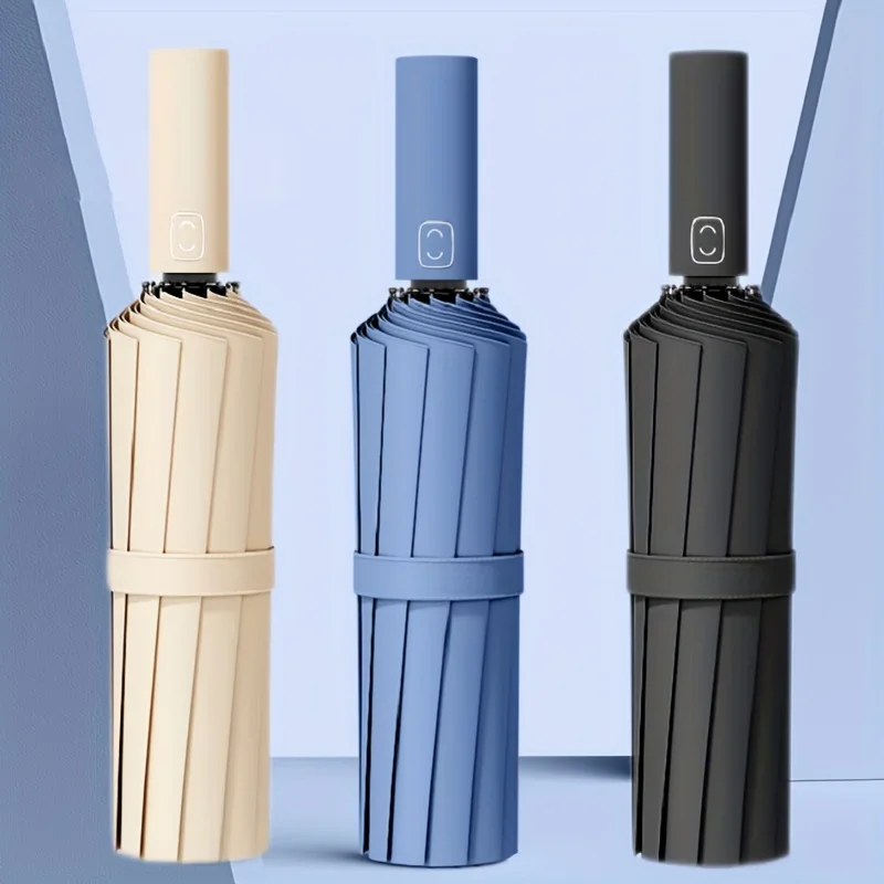 Verstärkter 24-Speichen-Regenschirm, Robuster und Langlebiger Windresistenter Business-Regenschirm für Herren, Anti-UV Sonnenschutz-Regenschirm für Damen Image