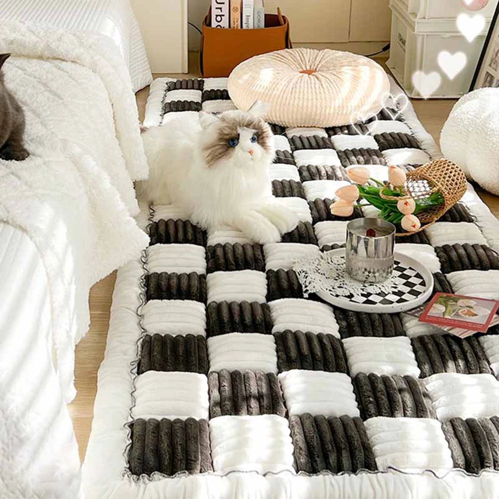 Warm Washable Dog Bed Mat Sofa Protector dark Brown White 27.6 X 82.7inch