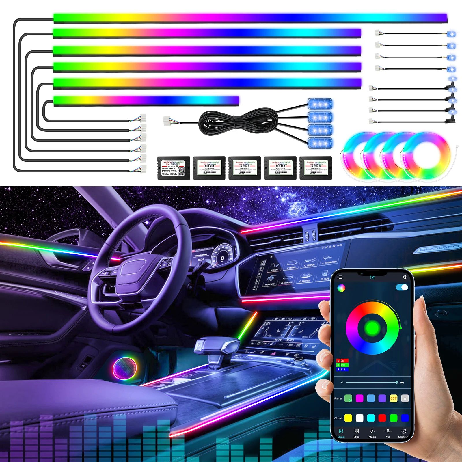 RGB Symphony Car Ambient Light Kit 1 Light 64 Color Rgb