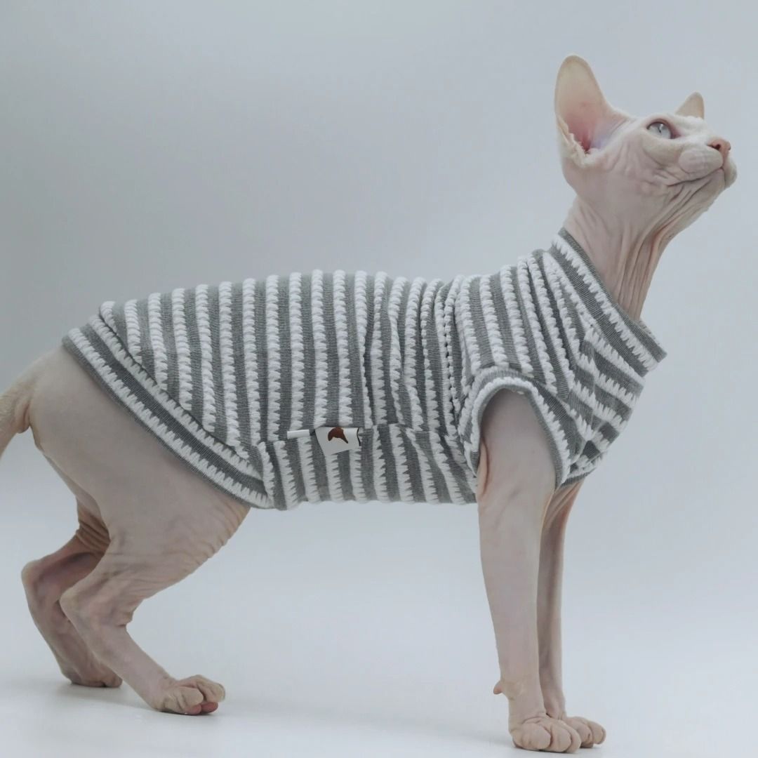 DUOMASUMI Summer Sphynx Cat Vest Stretch Cotton Cooling Top For Hairless Cats Daily Comfort Wear light Gray xs