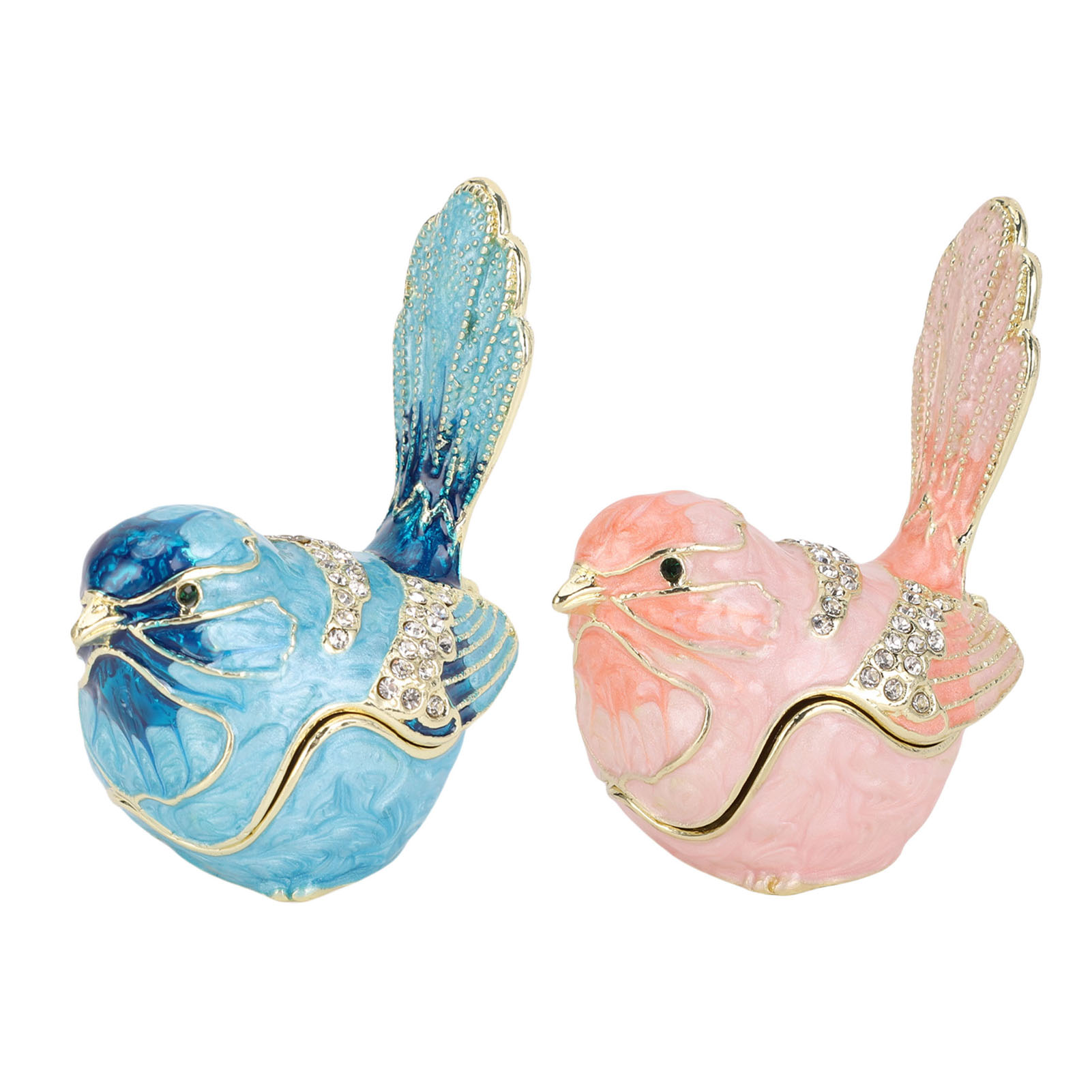 Crystal Bird Trinket Box Jewelry Organizer Enamel Keepsake Ring & Earring Storage blue