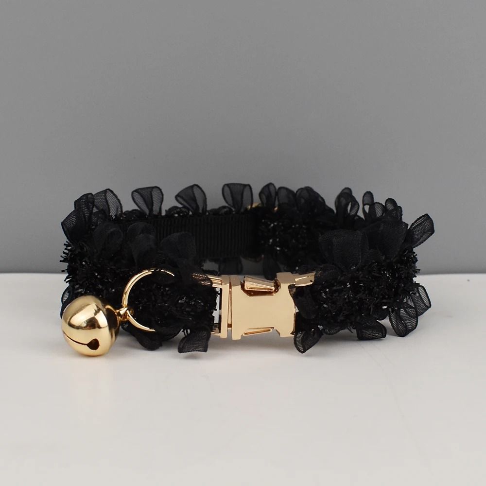 LaceBelle Personalized Cat Collar With Bell For Cats & Small Dogs black Collar s