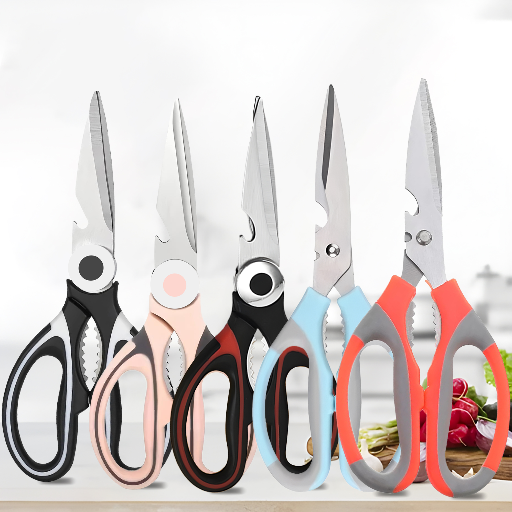 Premium Multi Functional Kitchen Scissors Heavy Duty Chicken Bone & BBQ Shears blue