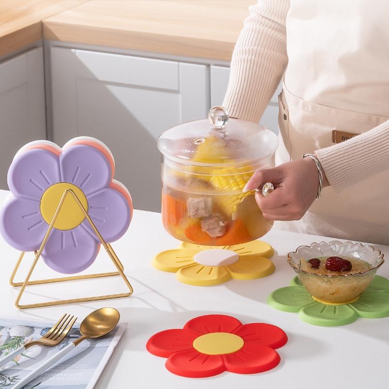 Cherry Blossom Silicone Kitchen Heat Resistant Mat green