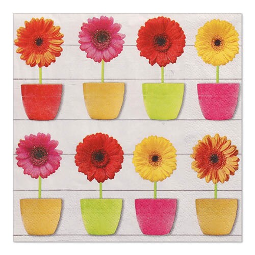 Papstar 200 Servietten, 3-lagig 1/4-Falz 33 cm x 33 cm "Glowing Gerberas" Image