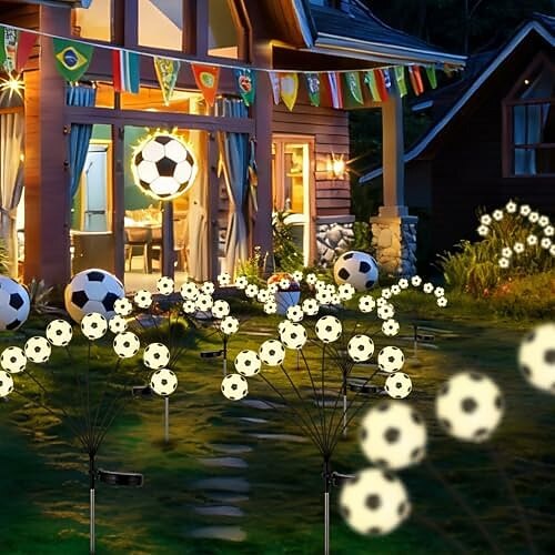 Luci solari da giardino per esterni a tema Coppa del Mondo di calcio 2026, 2 luci a paletto con 8 teste a sfera a LED, luci da giardino oscillanti impermeabili per prato, vialetto, giardino, patio,