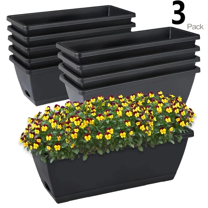 Rechteckige Pflanzgefäße mit Drainagelöchern, Blumentopf, Pflanztopf, Fensterkasten, Pflanzkübel für Garten und Haus im Freien Image