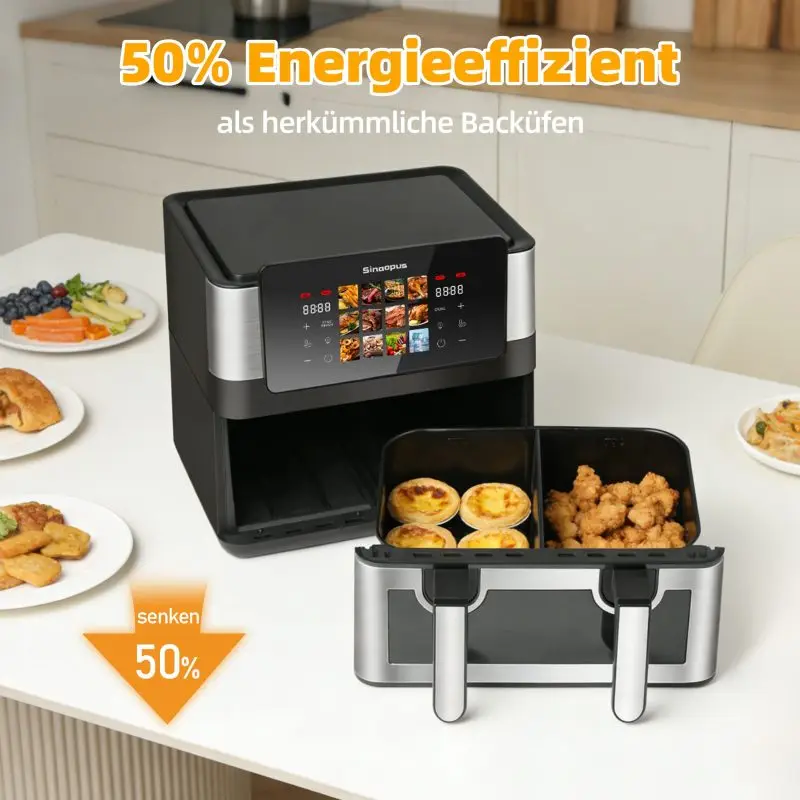 Heißluftfritteuse 8,5L Doppel-/Einkammer, 12 Anwendungsprogramme Heißluftfritteuse mit Sichtfenster Air Fryer 2 Kammern Touchscreen Max 200 ℃ Image