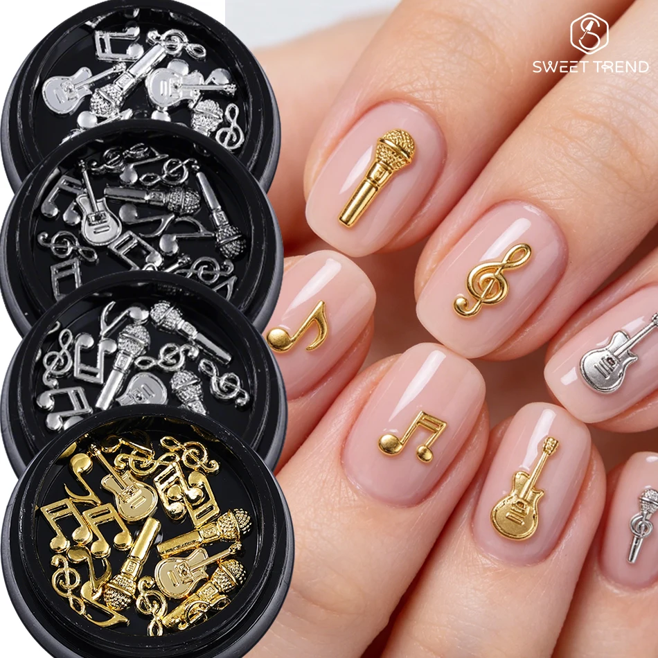 1/4 Flasche Metall-Nageldekoration Gold Silber Musiksymbol Mikrofon-Design Nagelcharms DIY Maniküre-Zubehör Nagelbedarf Image