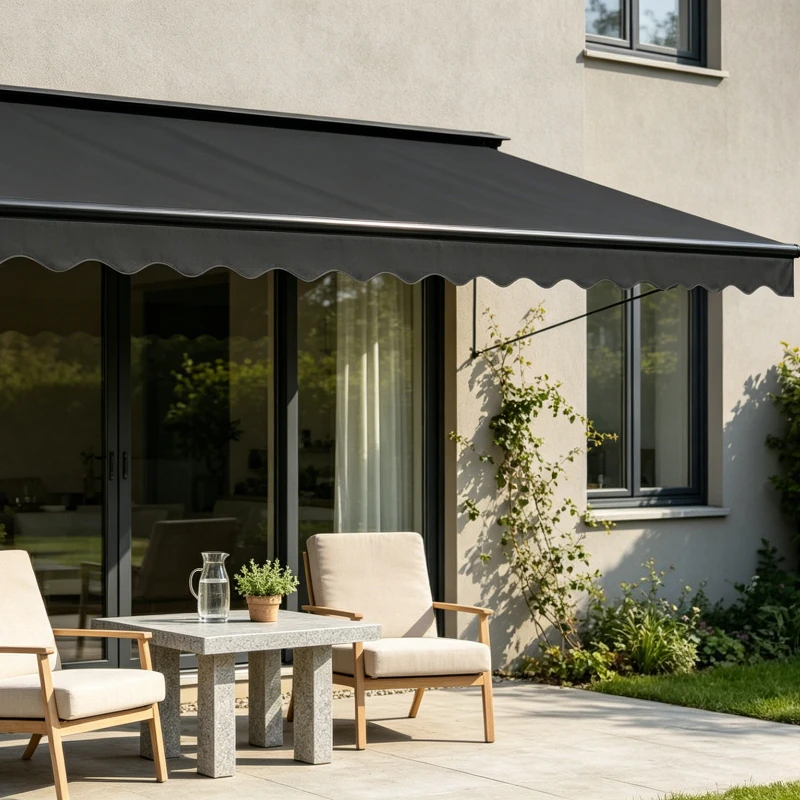 Outdoor-Vordach, einziehbare Terrassenmarkise, Anthrazit, Aluminiumrahmen & Premium-Gewebe, modern, minimalistisch, langlebig & robust, Sonnenschutz & Regenschutz, 5x3 m, für Terrasse, Deck, Image