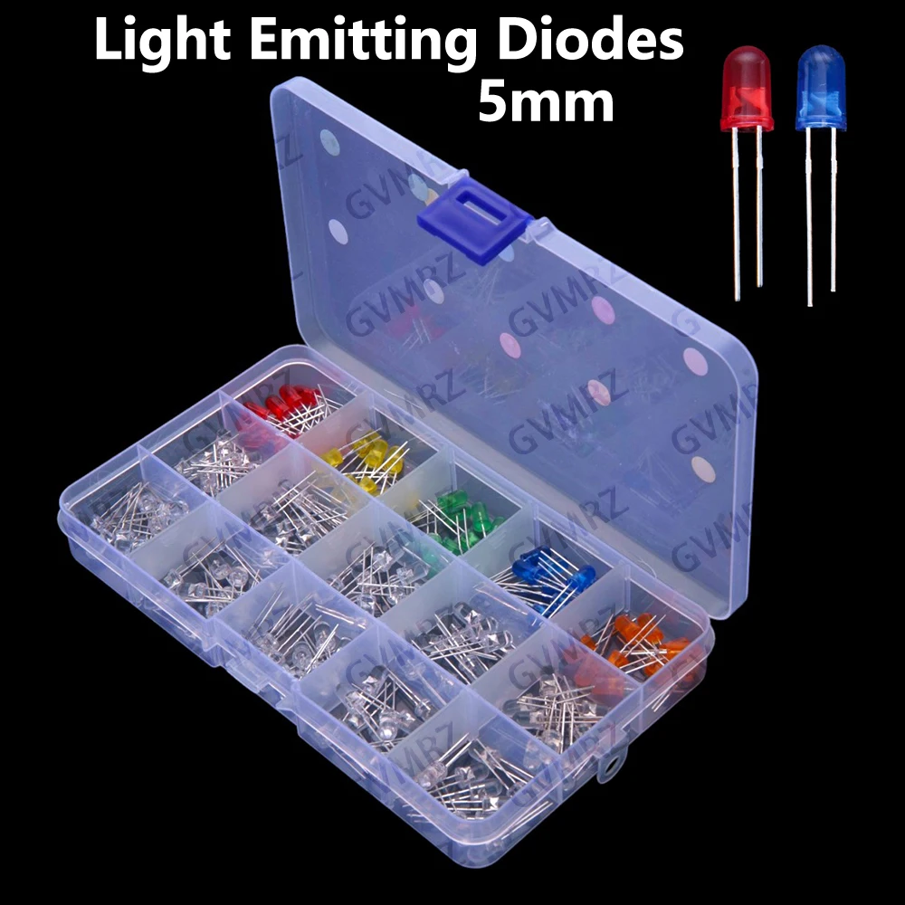 15 Werte Blau Weiß Lila ​ ​ Jeweils 10 Stück, 150 Stück, rot, orange, gelb, rosa, Leuchtdioden, LED, 5 mm, Komponentenbox, grün Image