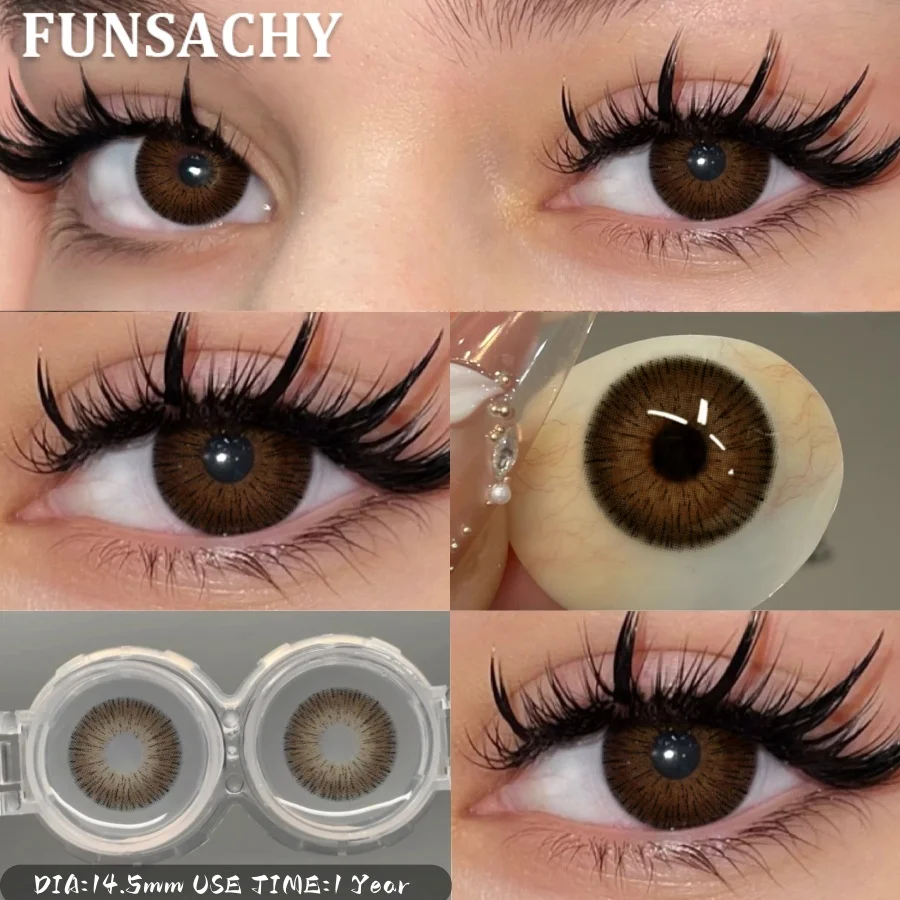 FUNSACHY 1 Paar farbige Kontaktlinsen für Augen, Make-up, natürliche schwarze Linsen, kosmetische braune Augenlinsen, Damen-Make-up, Schönheit, Softlinsen Image