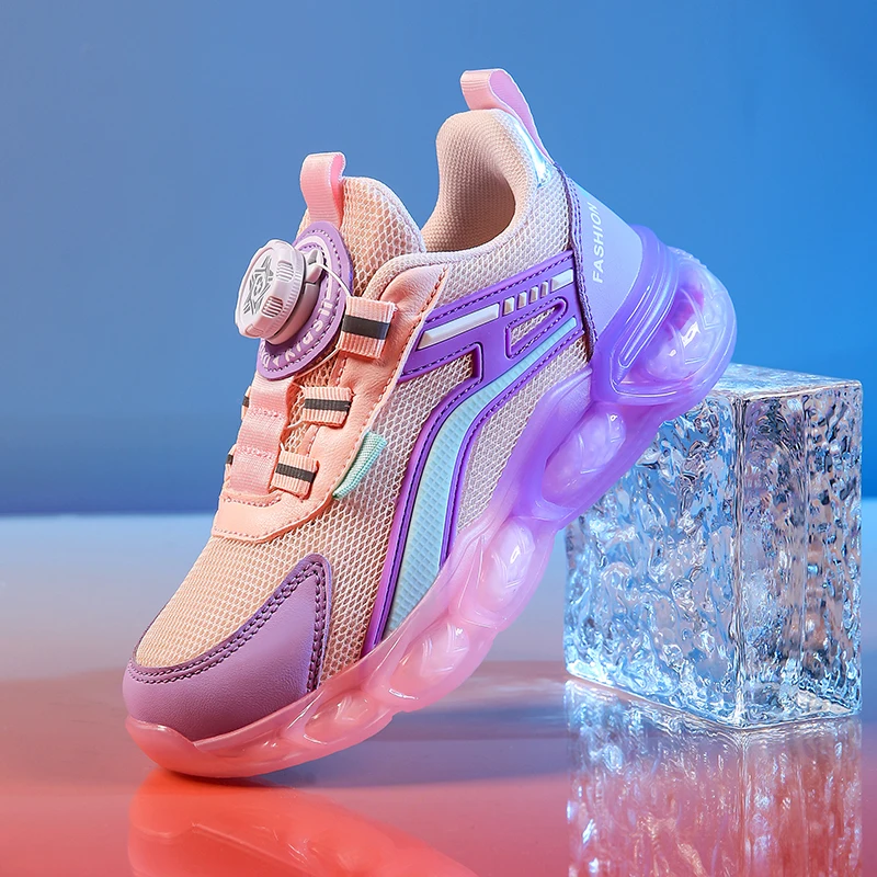 Sommer-Mesh-Sneaker für Mädchen und Jungen mit Drehverschluss, Lässige Sportschuhe, Kinder-Trainingsschuhe, Leichte Atmungsaktive Laufschuhe für Kinder