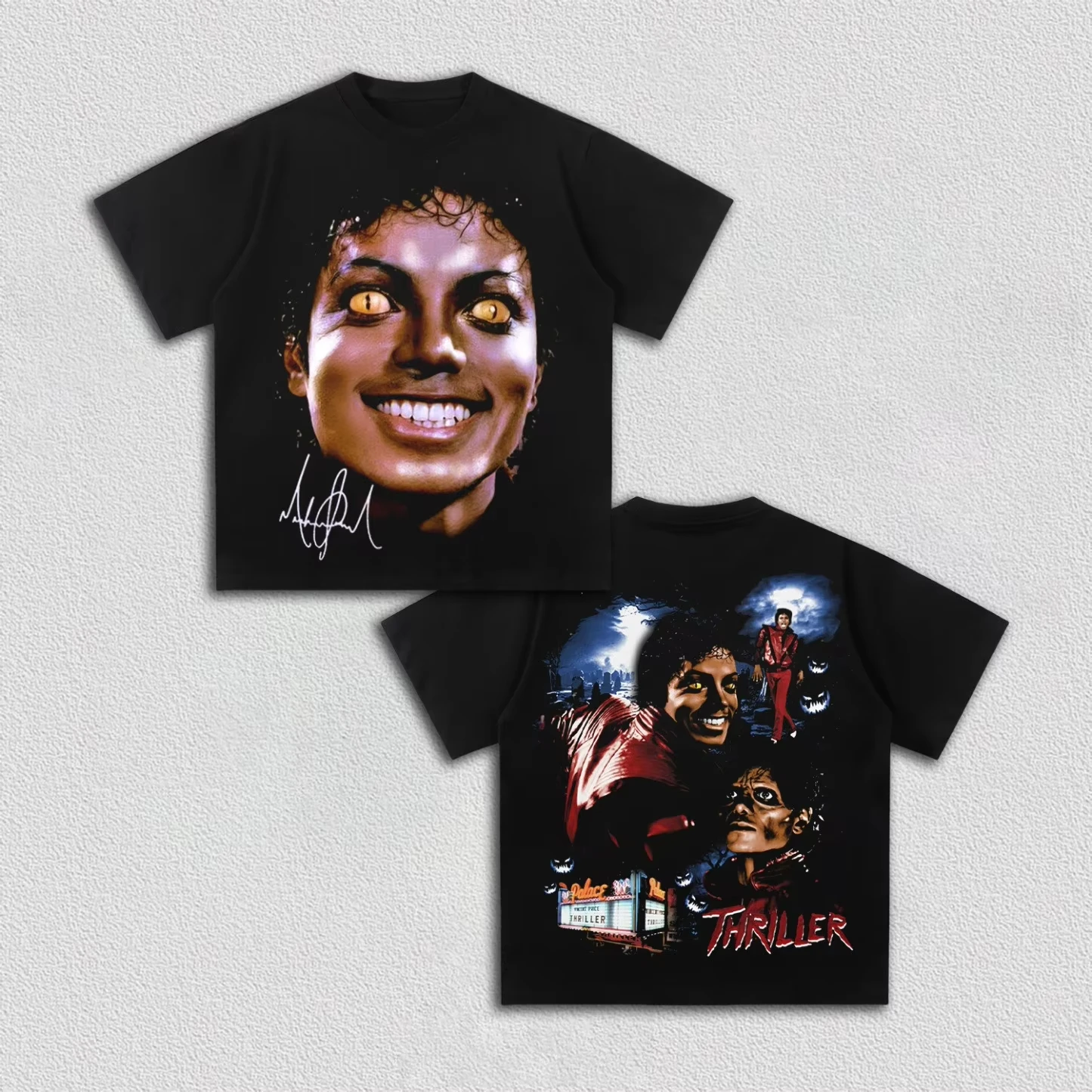 Sommer-T-Shirt für Herren mit Michael-Jackson-Muster und Buchstabendruck, 100 % reine Baumwolle, O-Ausschnitt, kurzärmelig, Hip-Hop, neutral, schwarz, Fan-Geschenk