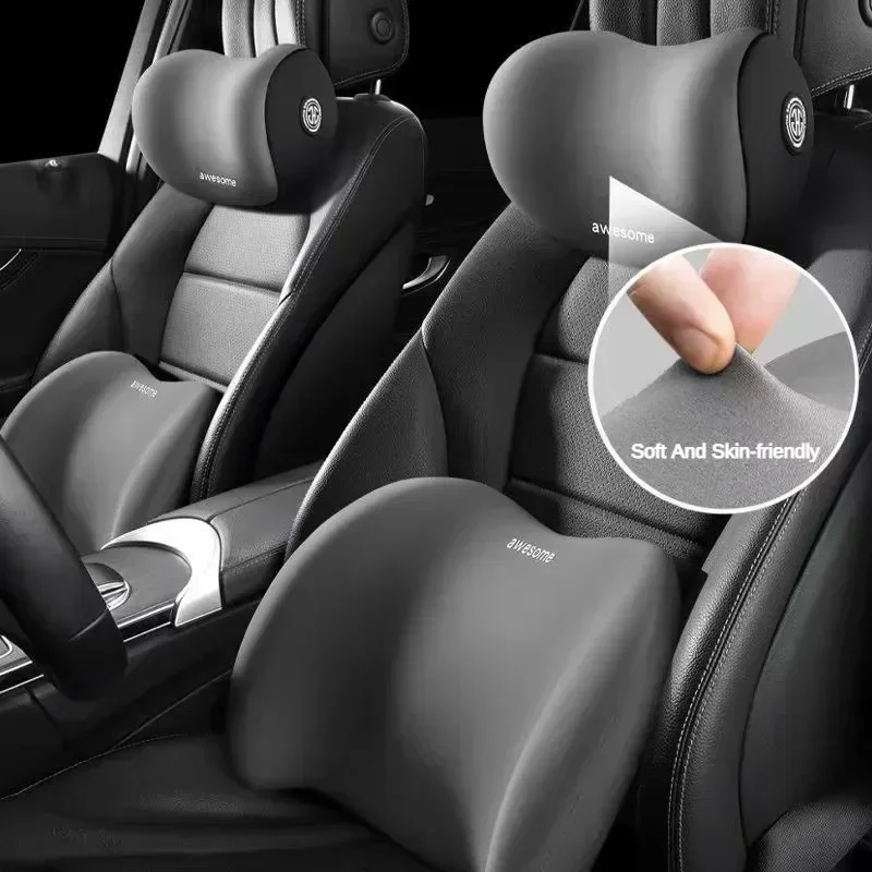 Memory-Schaum Auto-Nackenkissen & Lendenkissen-Set, Ergonomische Rückenlehne & Kopfstütze für Fahrkomfort, für die Meisten Autos Image