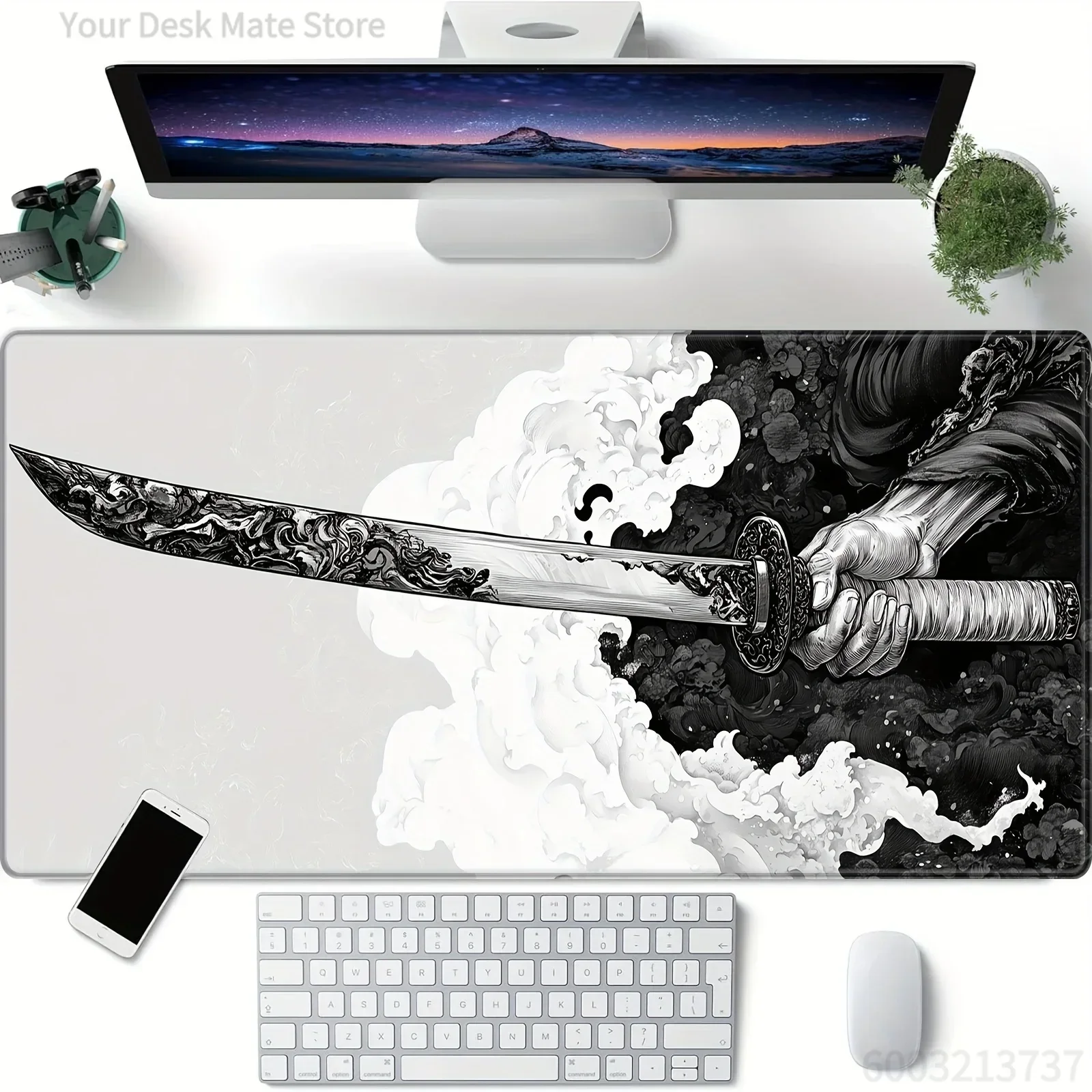 Japanisches Katana-Mauspad Großes Computer-Büro-Spiel-Tischpad Neu / Gummi-Rutschfeste Gaming-Tastatur-Mausunterlage Lange Schreibtischunterlage Image