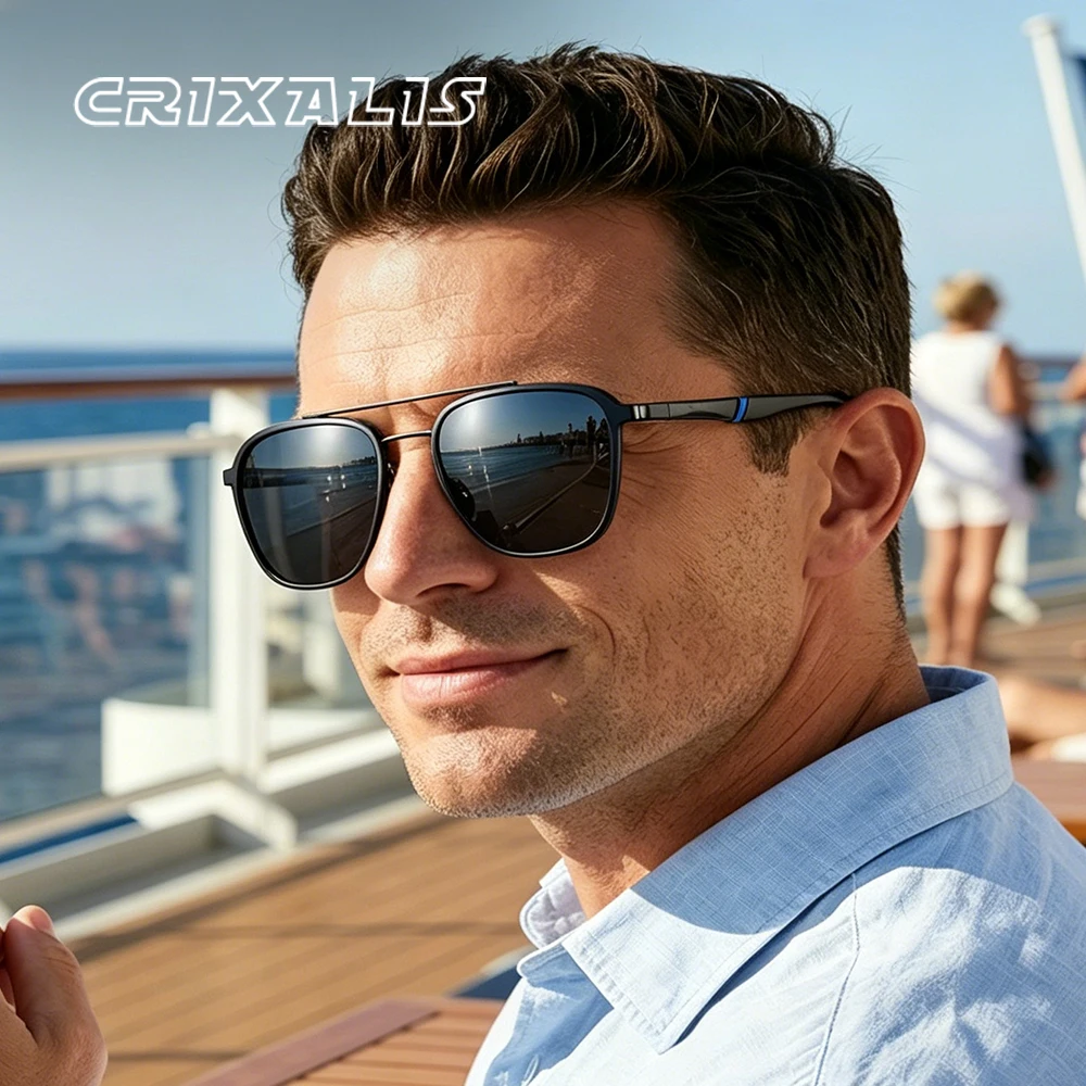 CRIXALIS Polarisierte Herren-Sonnenbrille Klassisches Vintage-Design Langlebiges Metallscharnier-Design Für Autofahren Angeln Reisen Strand UV400-Schutz Image
