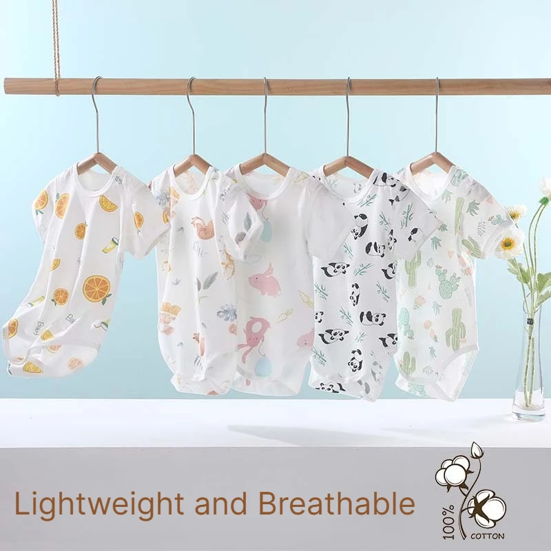 ZOETOPKID Sommer-Bodysuit Krabbelkleidung Baby Reine Baumwolle Neugeborenen-Schlafanzug Dreieckiger Strampler Baby A-Klasse Einteiler Overall Image