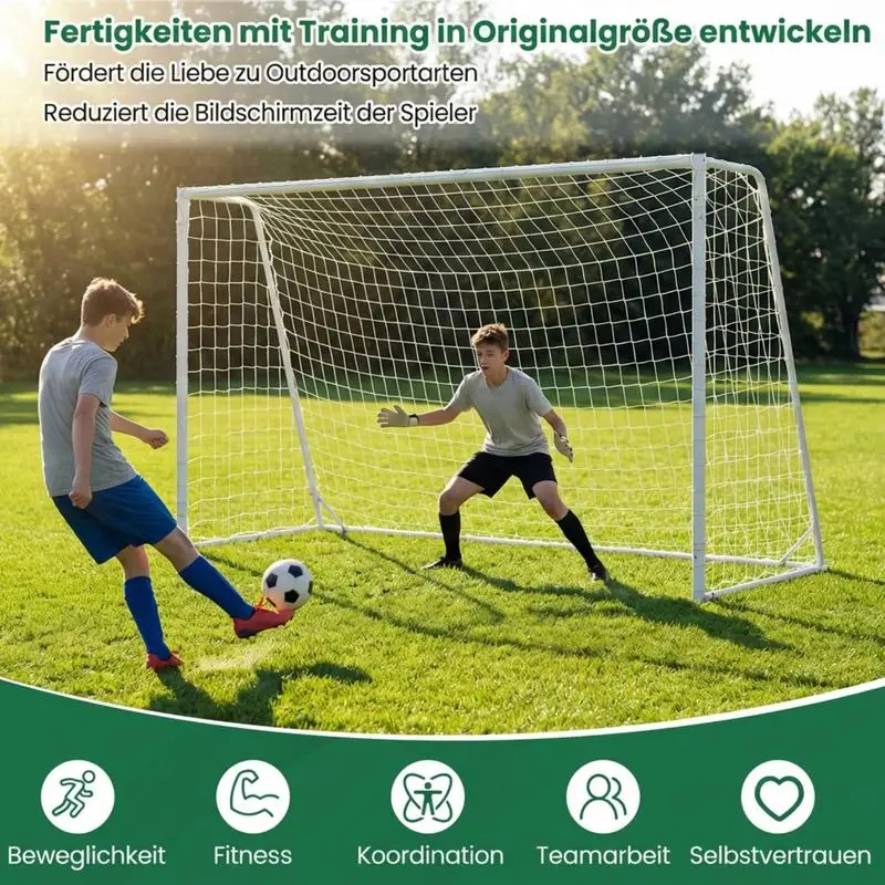 Fußballtor 300x204 cm mit verstärkter Metallstruktur und hochbelastbarer PE-Netzstruktur, Outdoor-Trainingsziel mit U-Stangen und stabilem Dreieckständer für Garten, Park und professionelle Spiele Image