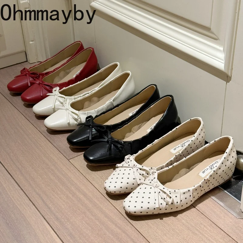 Polka Dot Damen Ballettschuhe mit Innenabsatz, bequeme Slip-On Schuhe, 2026 Neu Frühling Herbst Damen Mary Jane Schuhe