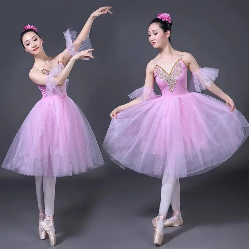 Robe de danse de ballet blanc cygne pour adulte, tenue de danse romantique tutu pour femme, vêtements de scène, robe de soirée