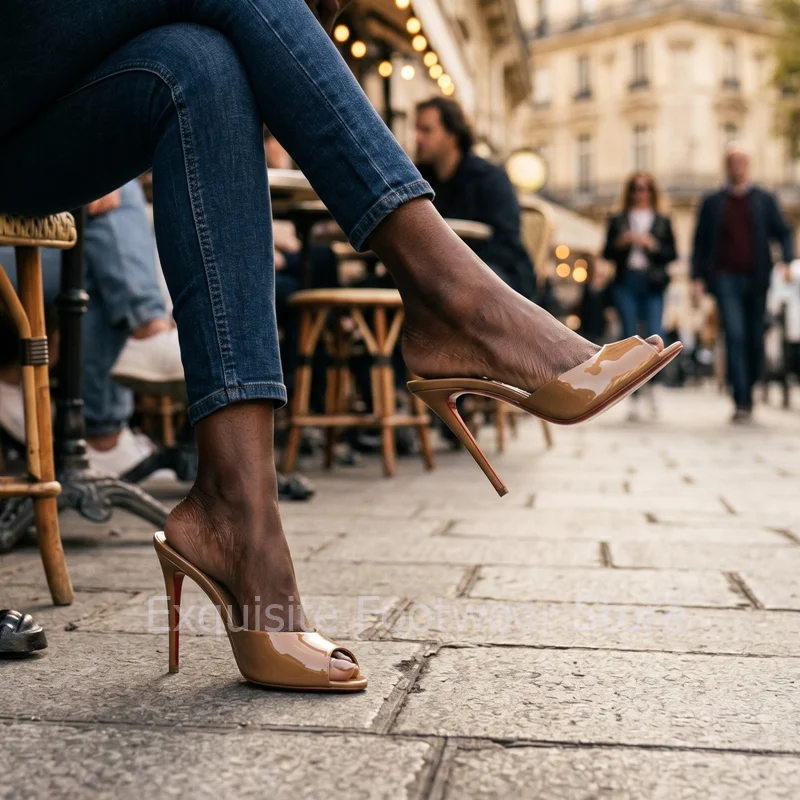 Peep-Toe-Sandalen für Damen, 10,5 cm Stiletto-High-Heels, sexy Peep-Toe-Slipper zum Hineinschlüpfen, Sommer-Party-Pumps, große Größe 43, Zapatos
