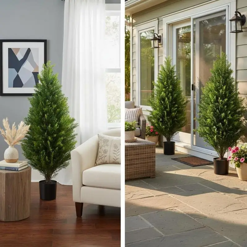 Künstlicher Topiary-Zederbaum, 2er-Set, 91,4 cm, mit zusätzlichen Blättern und Topf, dauerhafte Blätter, UV-beständig, künstliches Pflanzenset für Innen- und Außendekoration Image