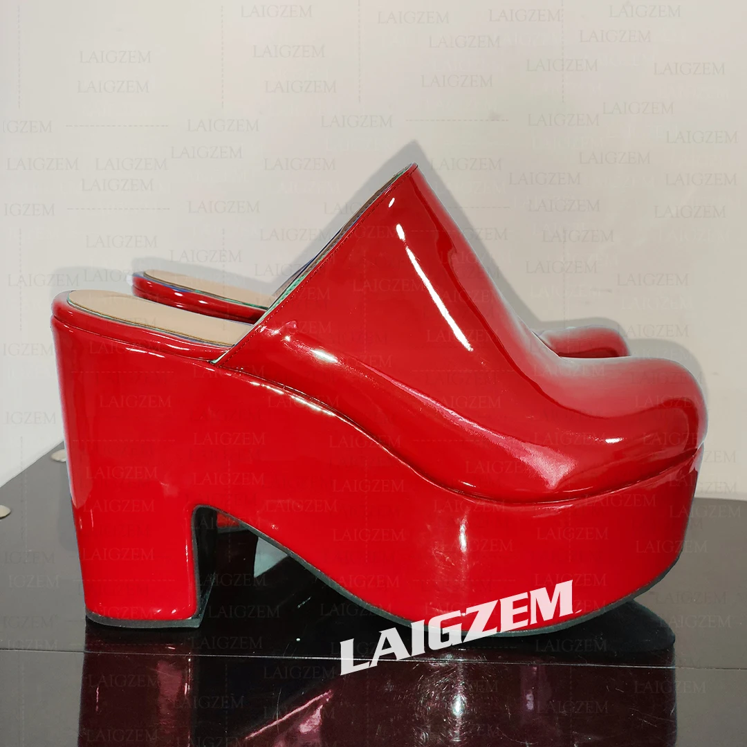 BERZIMER Damen Plateau-Pumps mit runder Spitze, dicke High Heels, Sandalen, glänzend, Party, handgefertigte Damenschuhe, große Größen 41 44 46 47
