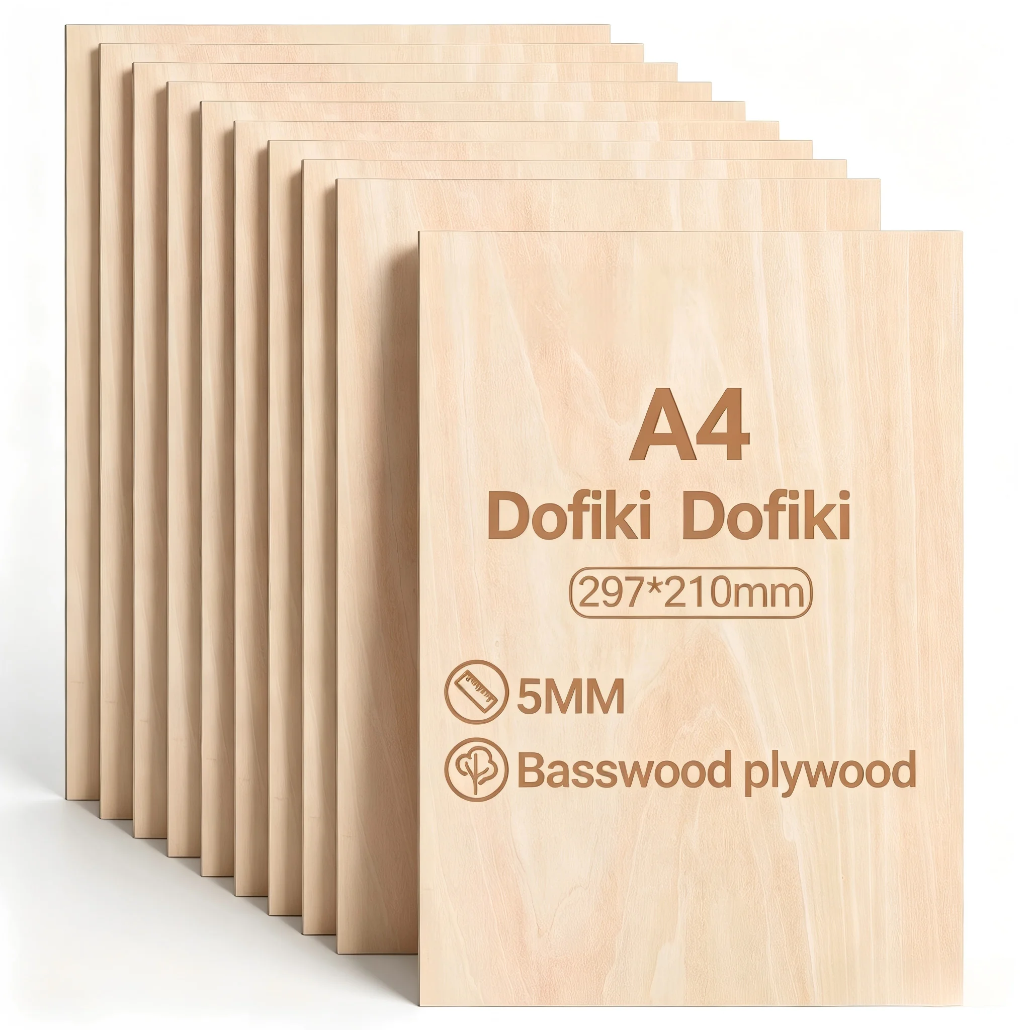 Dofiki 12/24/36/48-Blatt-Lindenholz-Sperrholz, A4-Format (297 x 210 x 5 mm), leichte Platten, geeignet für Laserschneiden, Gravieren, Pyrographie und Malen Image