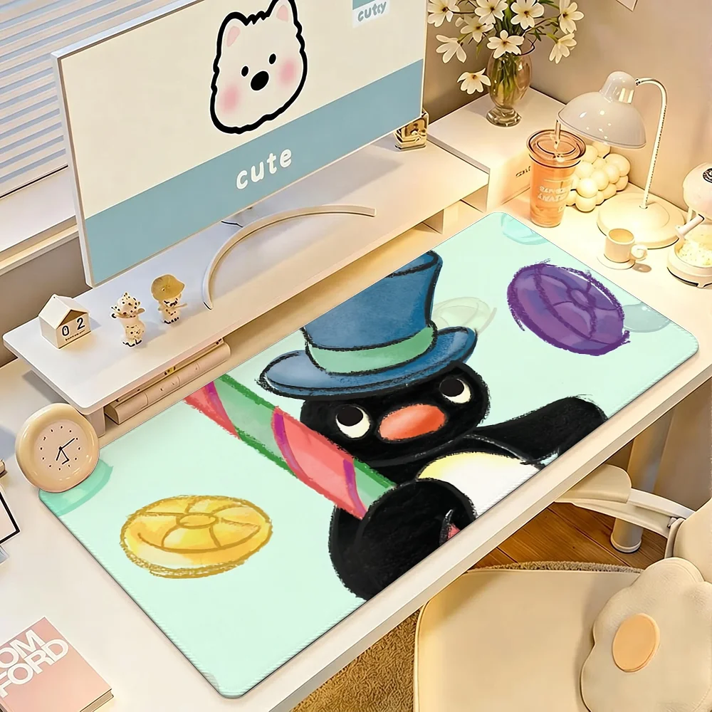Cartoon P-Pingu NOOOOT NOOOOT Mauspad, große, rutschfeste, wasserdichte Matte, Tastaturunterlage mit genähtem Rand für Gaming, Alltag, Büro Image