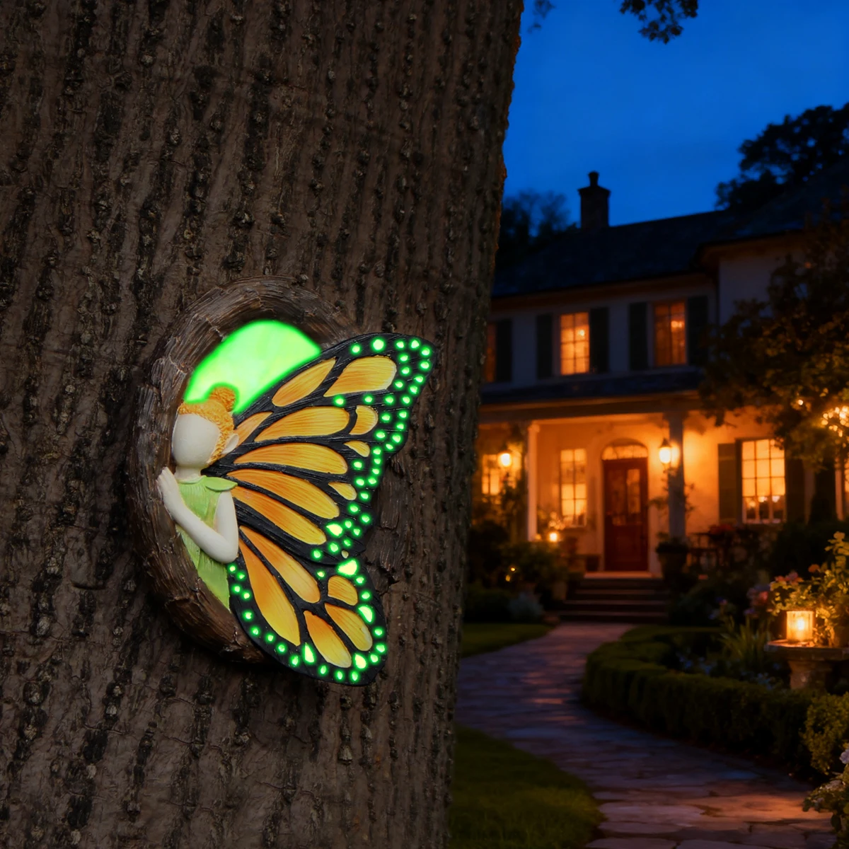 Schmetterlings-Feen-Anhänger, leuchtet nachts, aus Harzmaterial, Anhänger für den Gartenbaum im Freien, Ostern, Valentinstagsgeschenk Image