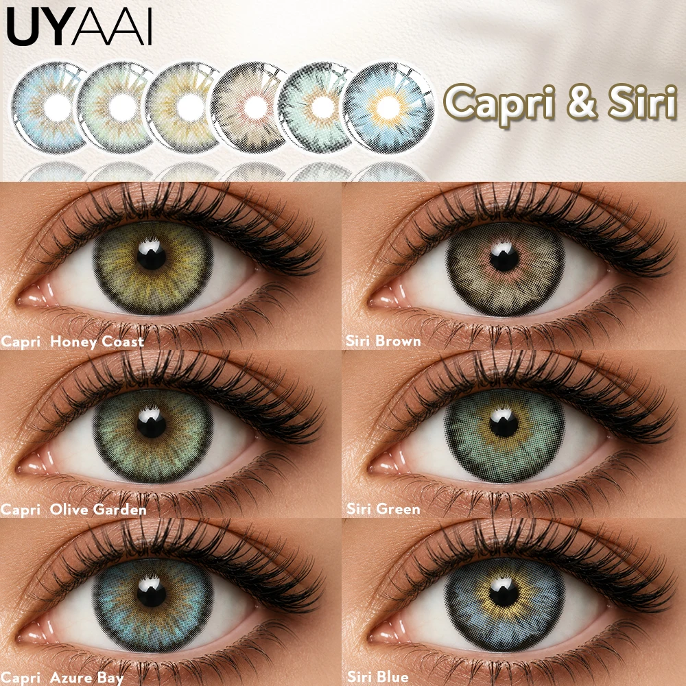 UYAAI Siri Farbige Kontaktlinsen, Capri Green Linsen, farbige Pupillen für braune Augen, kosmetische natürliche graue Linsen für Make-up Image