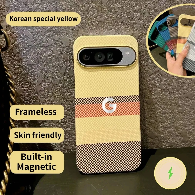 Farbige Kohlefaser-Textur, magnetische rahmenlose Hülle für Google Pixel 11 10 9 A 8 7 Pro XL für Magsafe Wireless Charge Back Cover Image