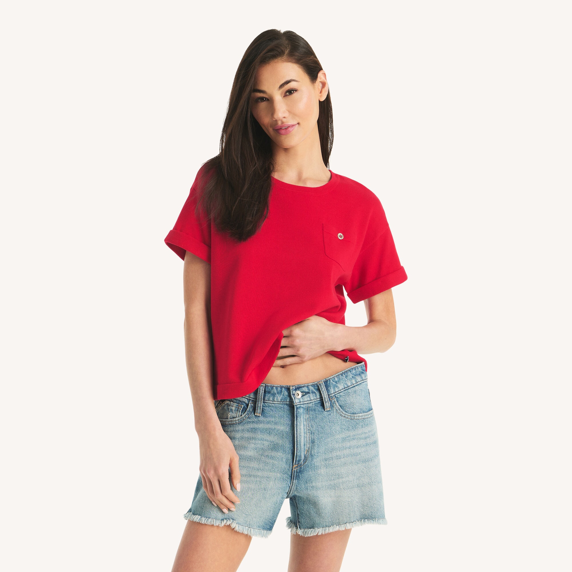 Nautica Women's Short-Sleeve Sweater T-Shirt 621 (Mineral Red), L