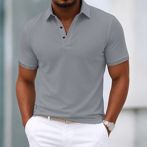 Herren 100% Baumwolle Poloshirts Lässig Urlaub Revers Kurzarm Modern Bequem Einfach Farbblock Knöpfe Sommer Frühling Blau Weiß Gelb Rote Grau 100% Baumwolle Image