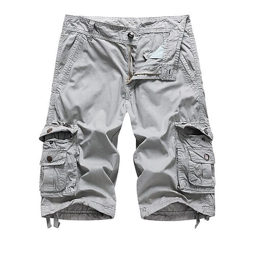 Herren Komfortbund Cargohose Cargohosen Cargo-Shorts Shorts Freizeitshorts Mehrere Taschen Klappentasche Einfach Winddicht Atmungsaktiv Knielang Lässig Outdoor Streetwear Mode Streetwear Khaki Schwarz Image