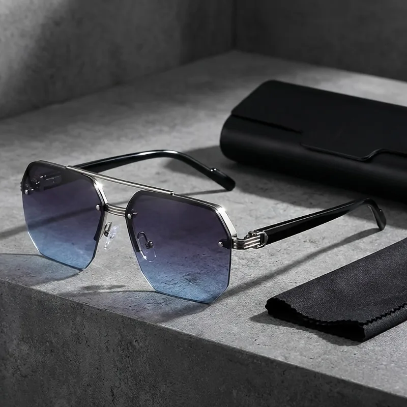 1 Stück stilvolle Herren-Sonnenbrille mit doppelter Brücke und quadratischem Rahmen, antireflektierend, aus Metall und Acetatmaterial für den täglichen Gebrauch. Image