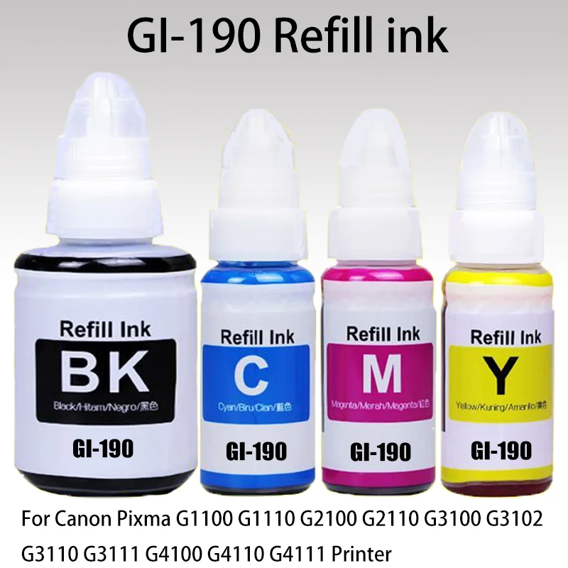GI-190 Nachfülltinte für Canon GI-190 für Canon PIXMA G1100 G1110 G2100 G2110 G3100 G3102 G3110 G3111 G4100 G4110 G4111 Drucker Image
