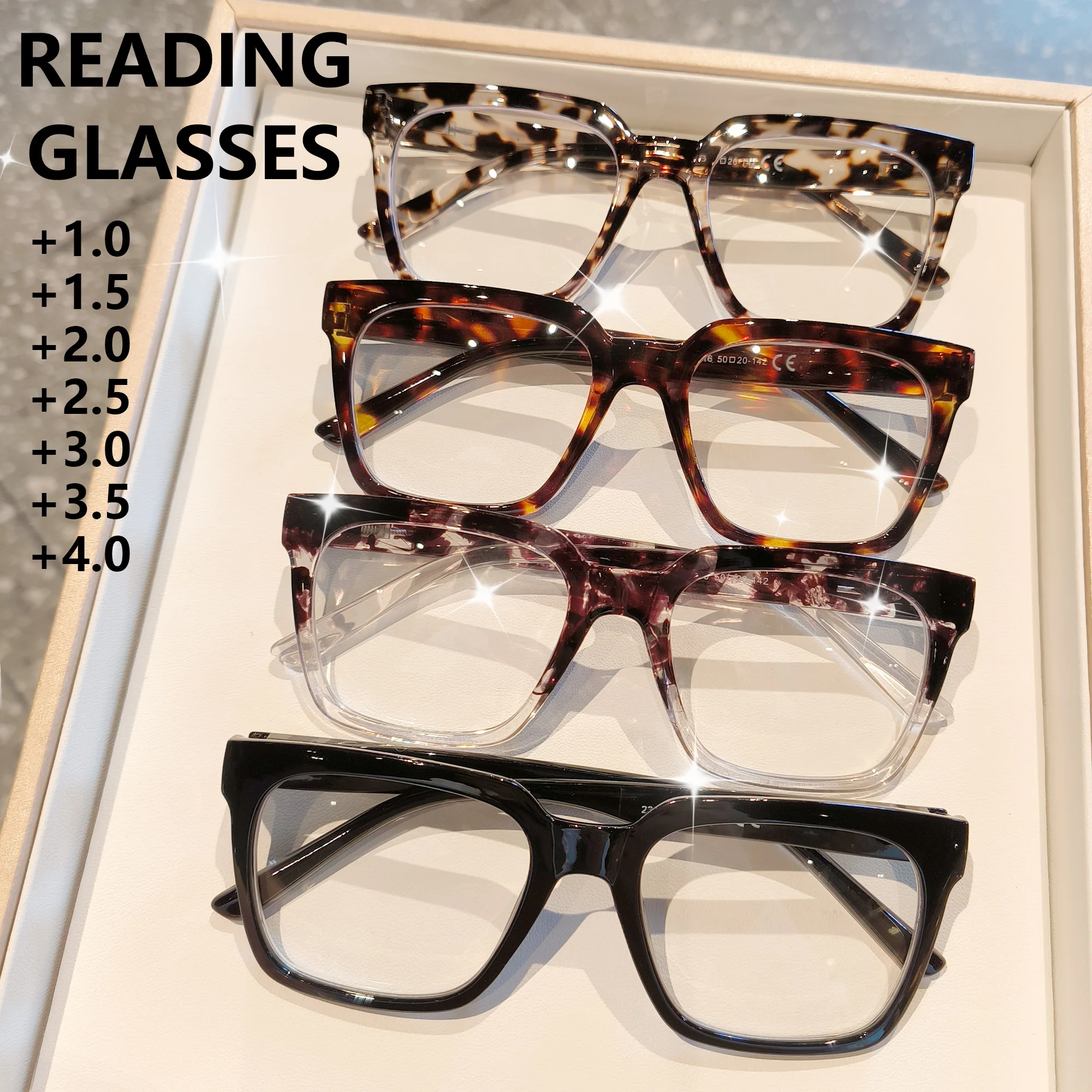 Lesebrille im Oprah-Stil für Damen und Herren, quadratische Computerlesebrille mit Federscharnier, +1,0 bis +4,0 Image